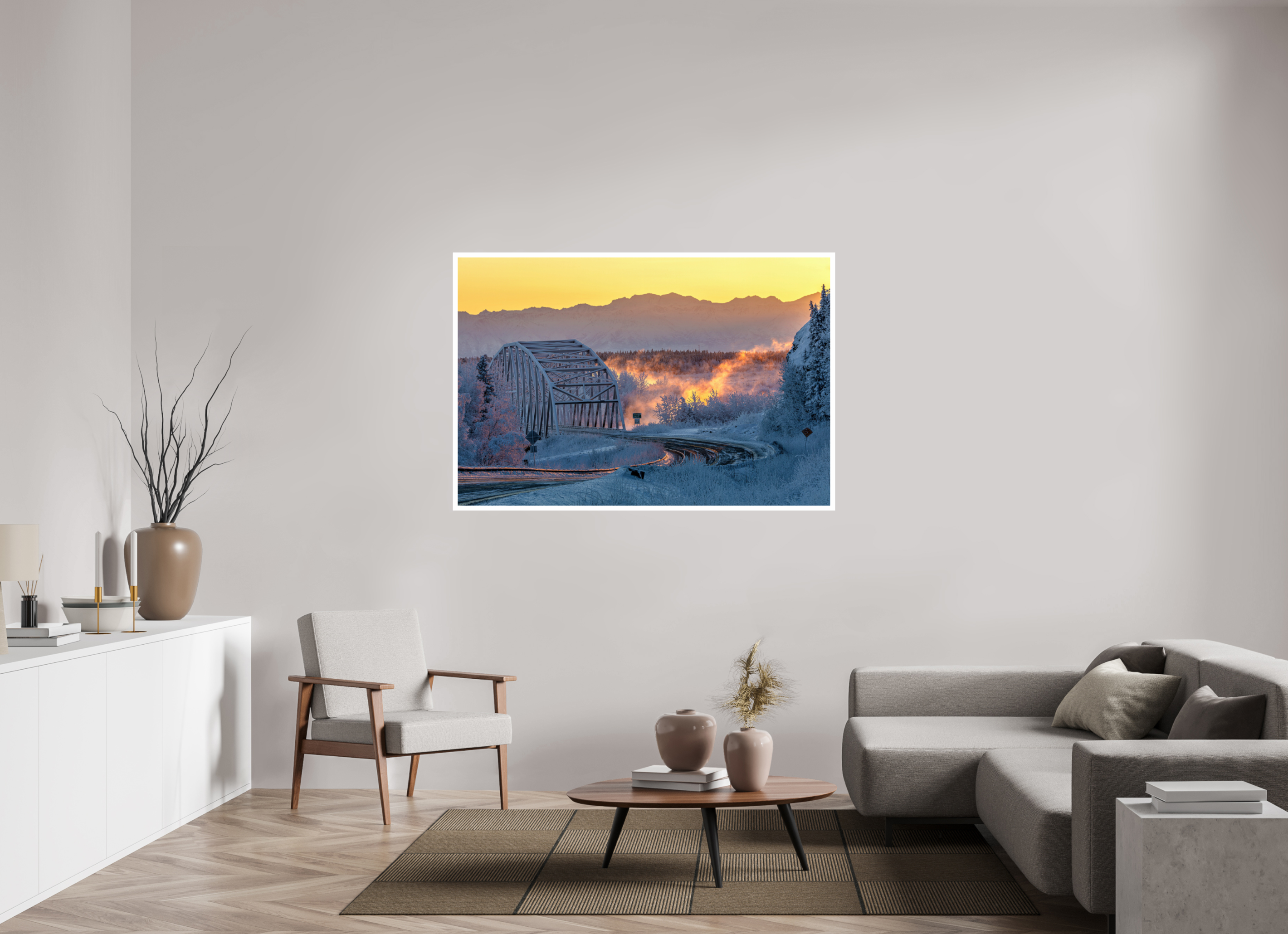 60 x 40″, Fuji Glossy w_border Frozen Sunrise at Big Delta Bridge