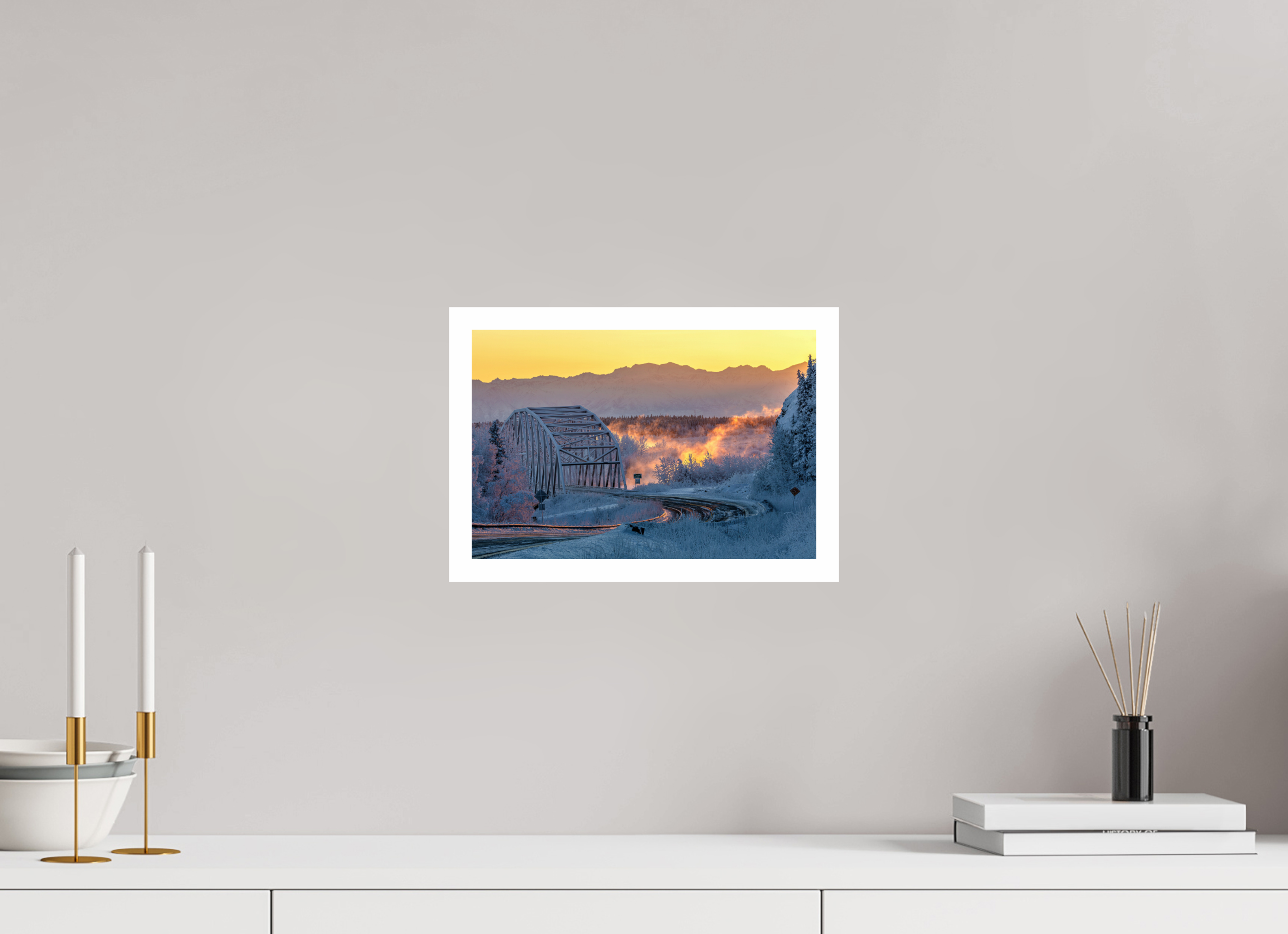 12 x 8″, Fuji Glossy w_border Frozen Sunrise at Big Delta Bridge