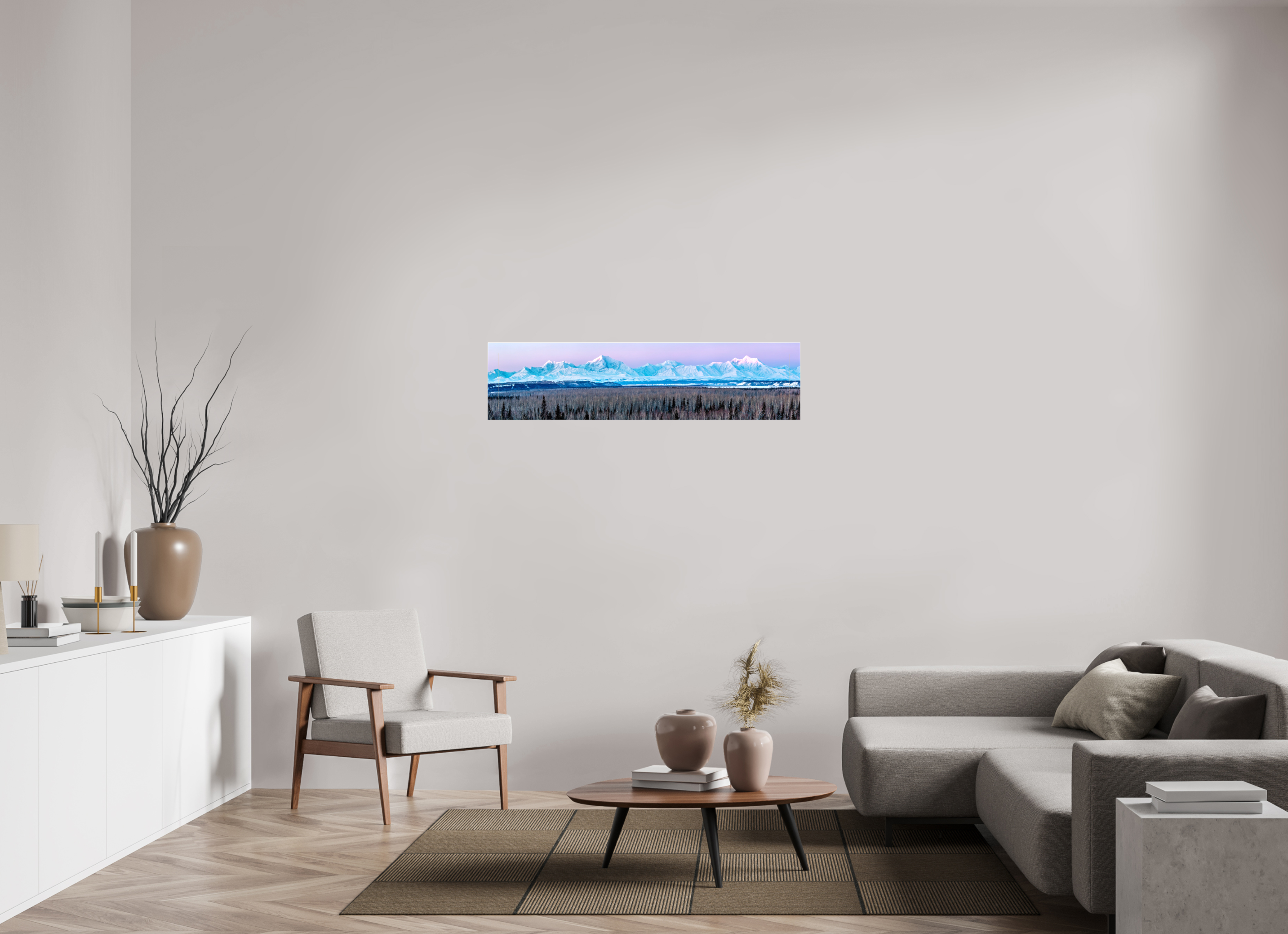 49.7 x 12″, Glossy Canvas Blue Hour Sunrise Over the East Alaska Range