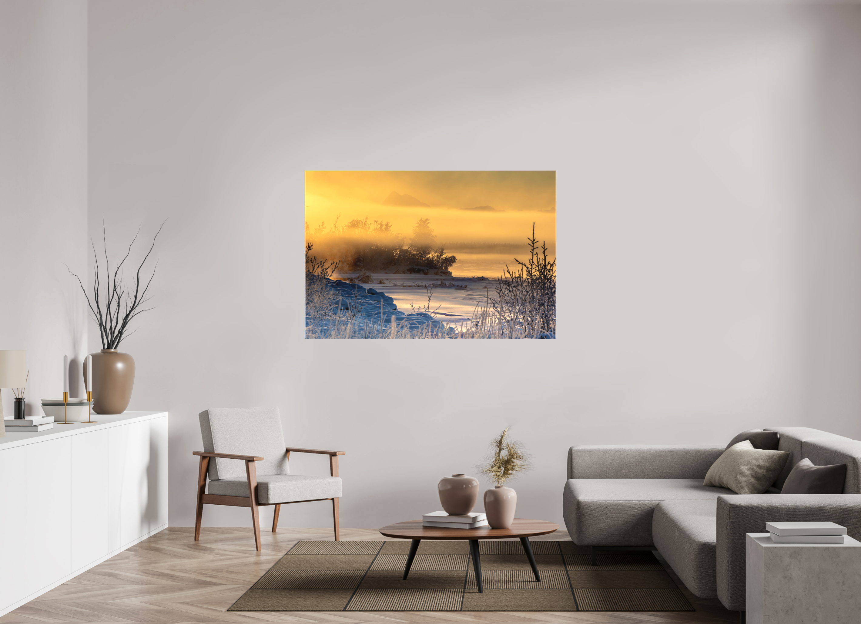 60 x 40″, Matte Canvas Tanana Banks in Winter Fog