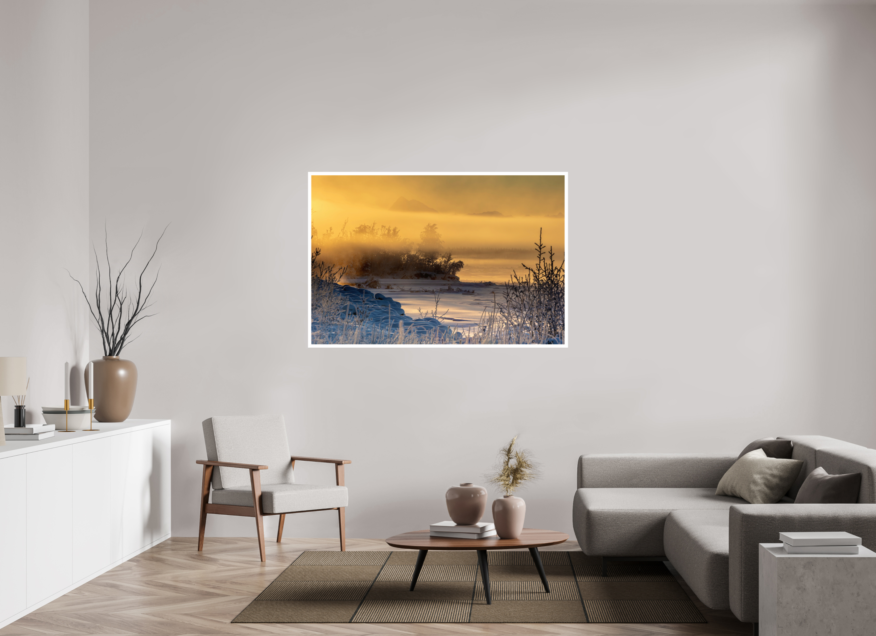 60 x 40″, Fuji Glossy w_border Tanana Banks in Winter Fog
