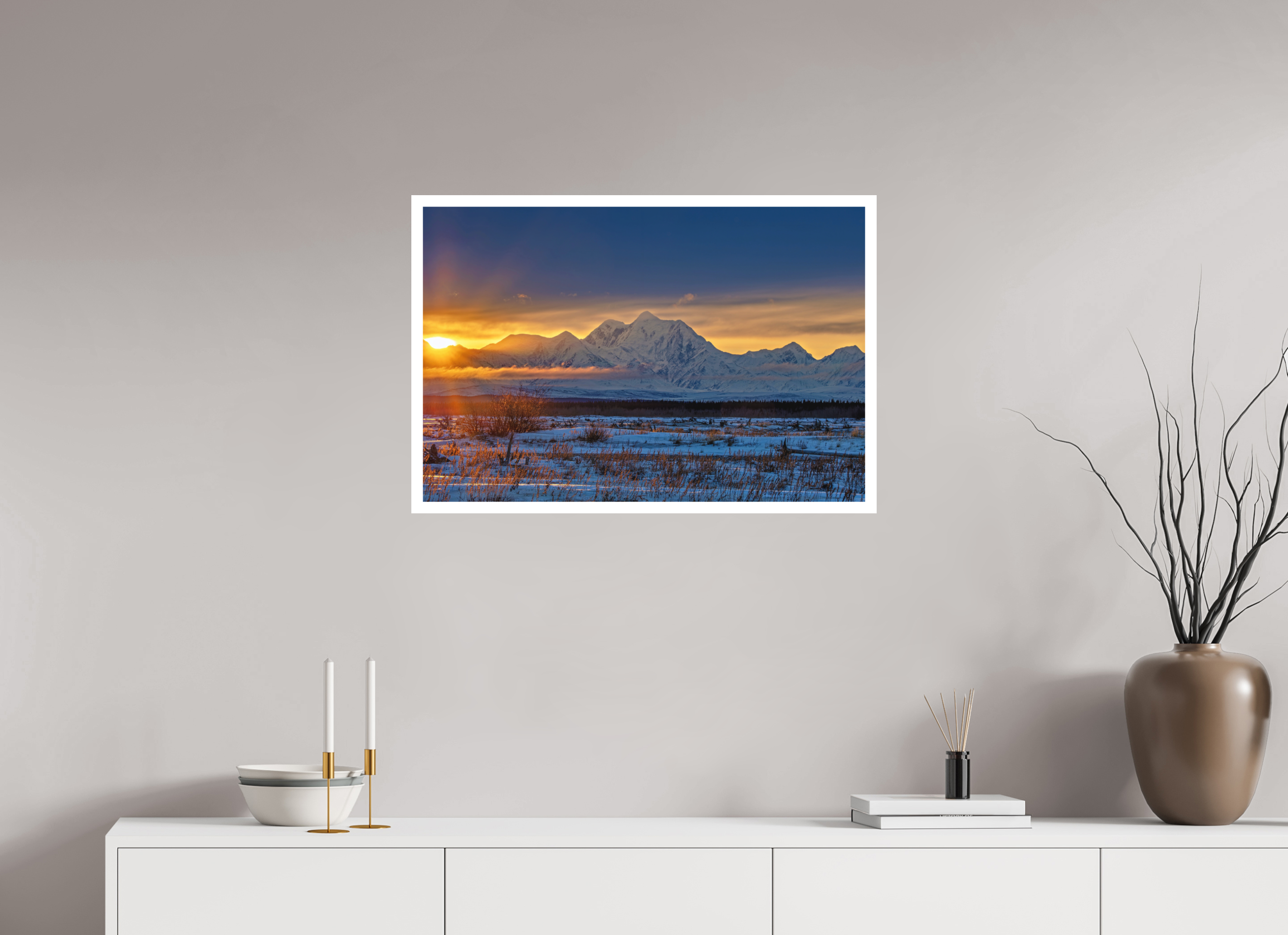 30 x 20″, Fuji Matte w_border Sunset Beckons The Long Winter Night