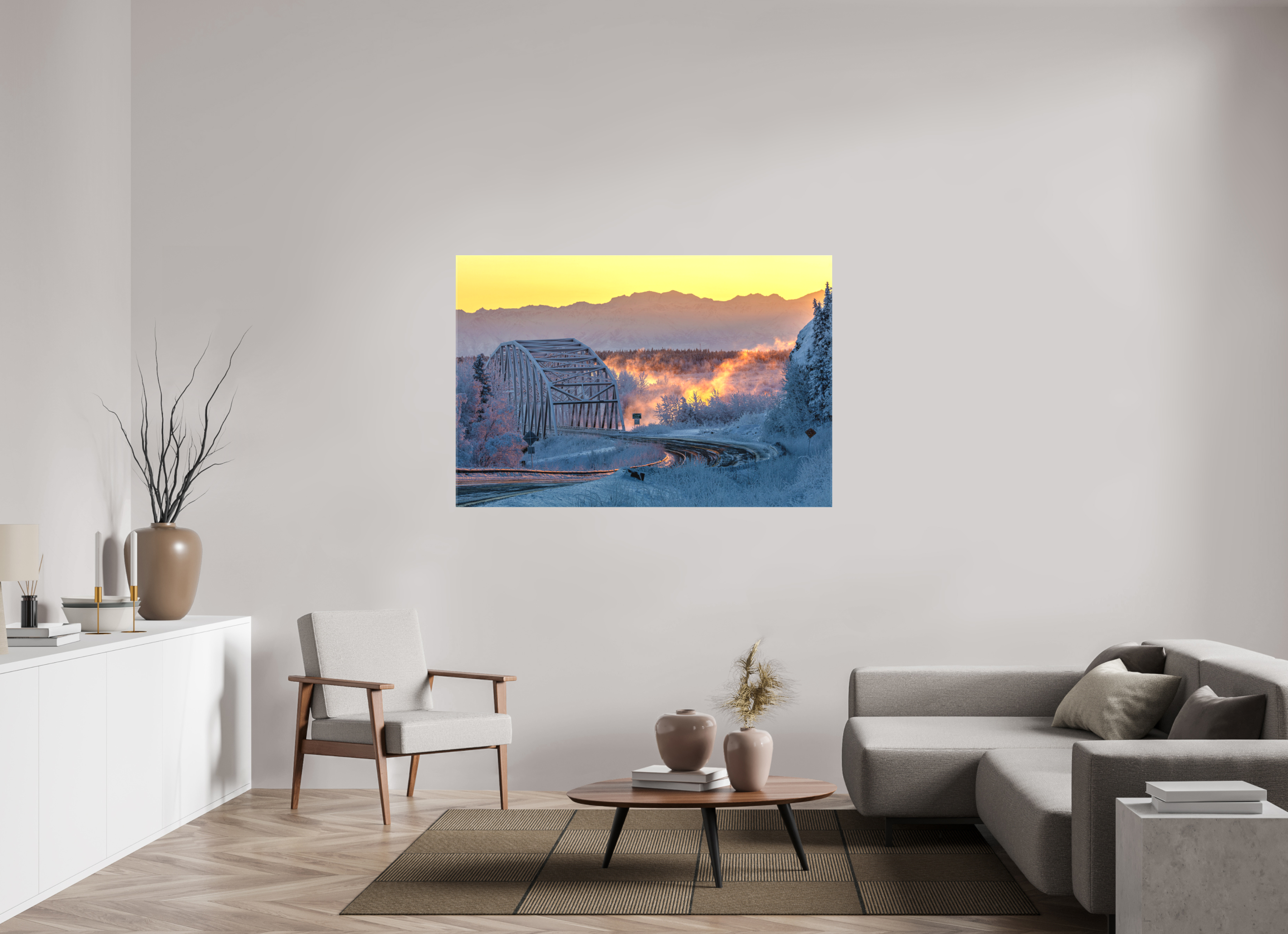 60 x 40″, Matte Canvas Frozen Sunrise at Big Delta Bridge