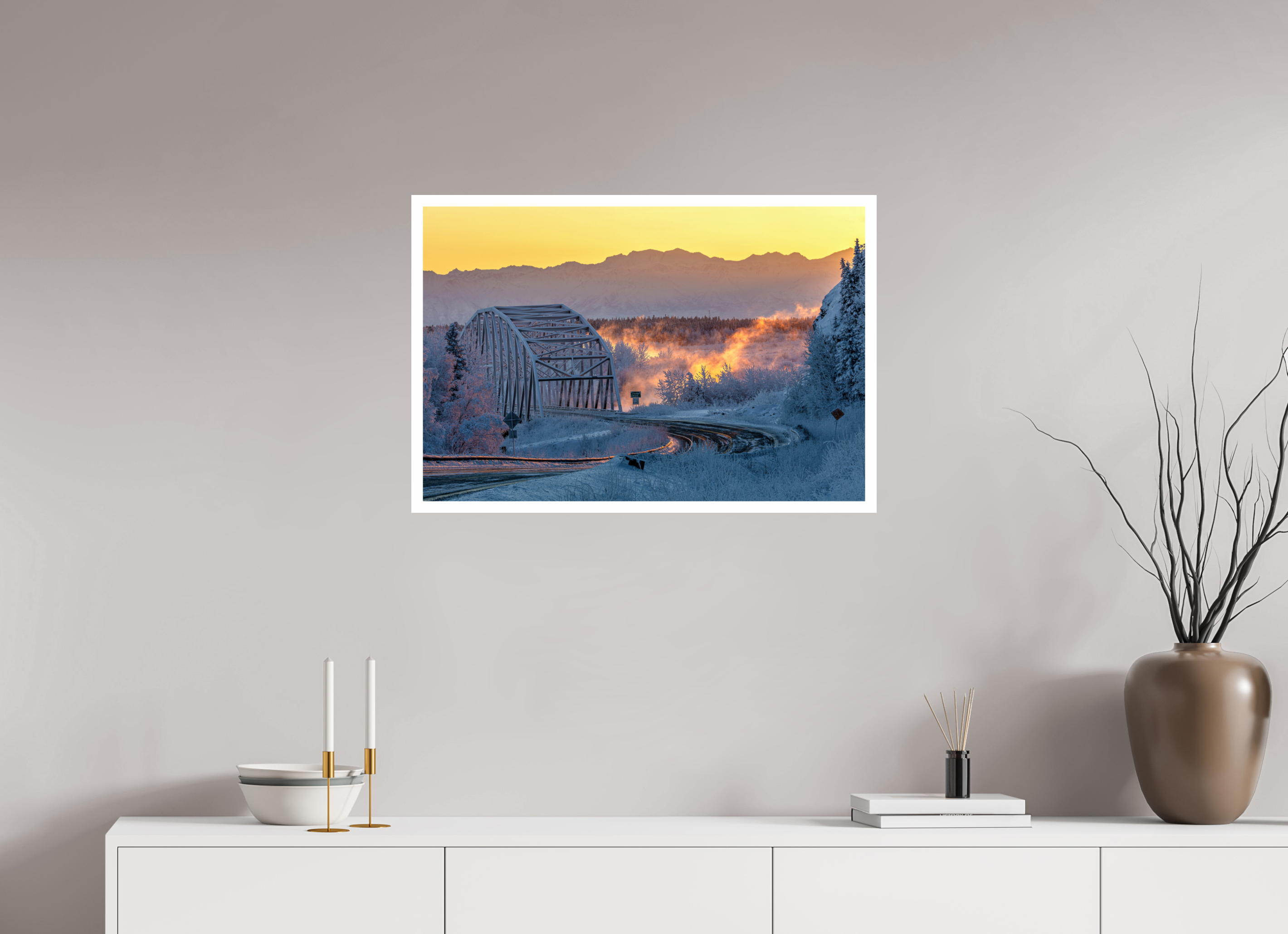 30 x 20″, Fuji Glossy w_border Frozen Sunrise at Big Delta Bridge