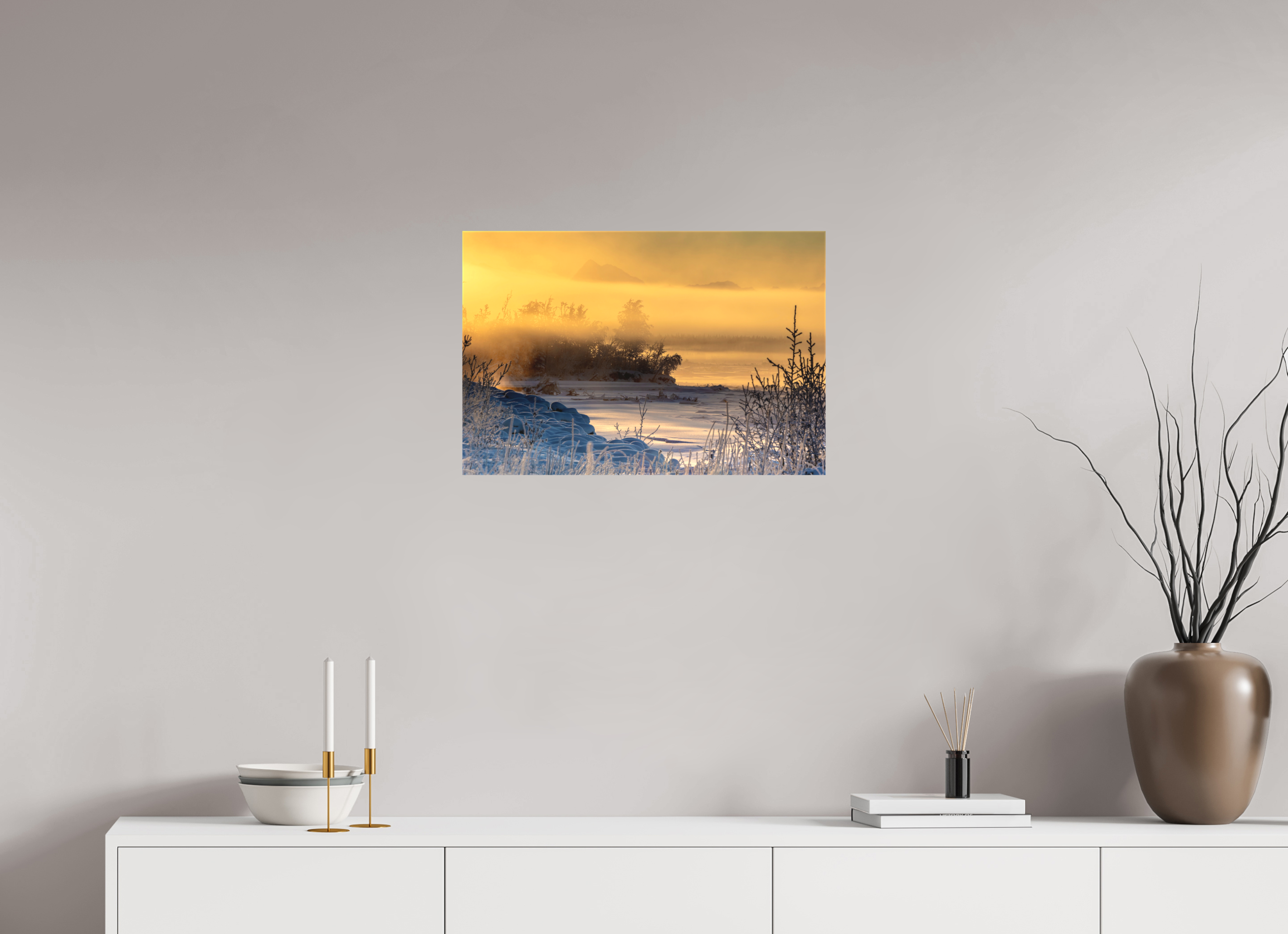24 x 16″, Matte Canvas Tanana Banks in Winter Fog