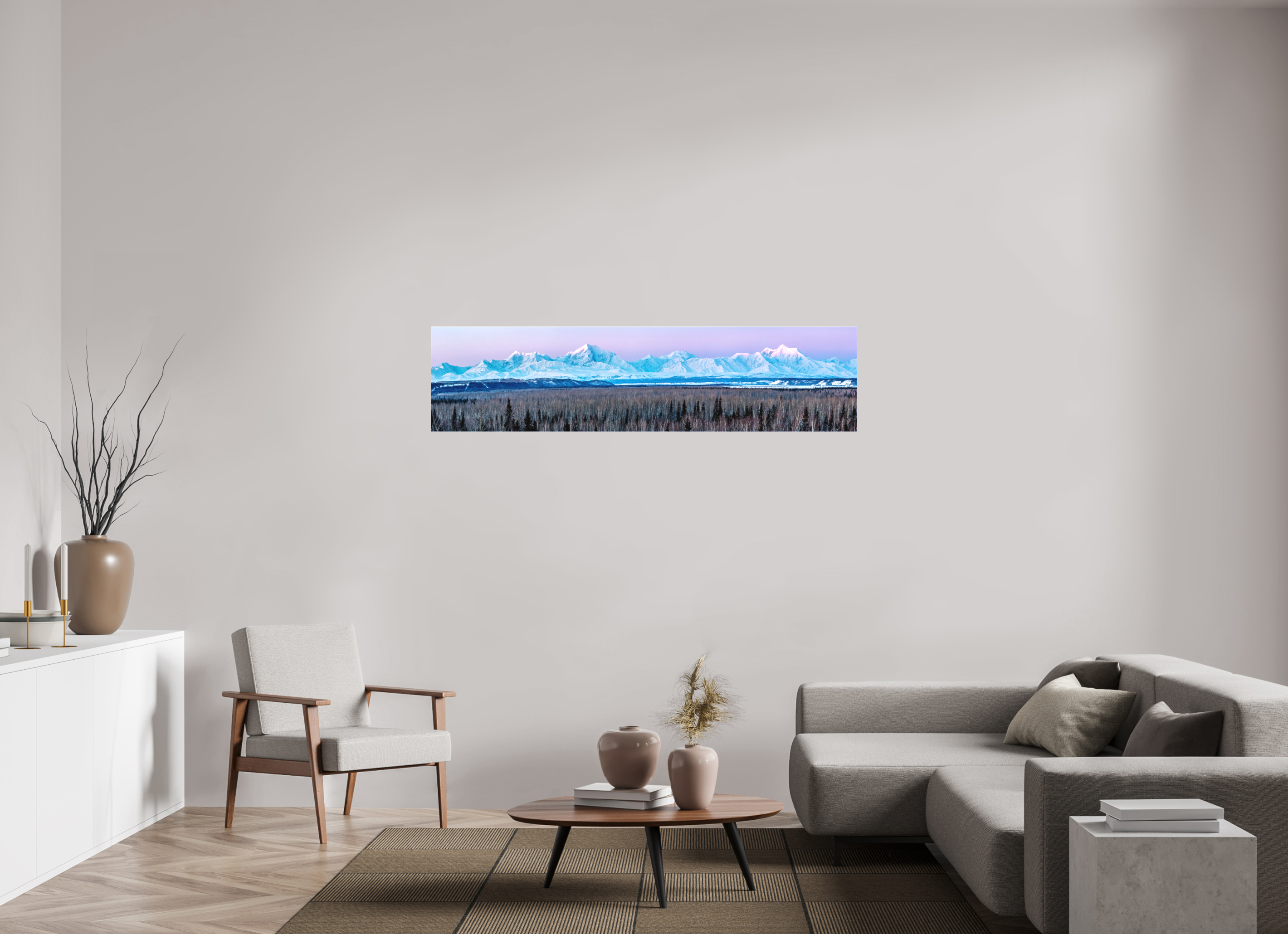66.3 x 16″, Matte Canvas Blue Hour Sunrise Over the East Alaska Range