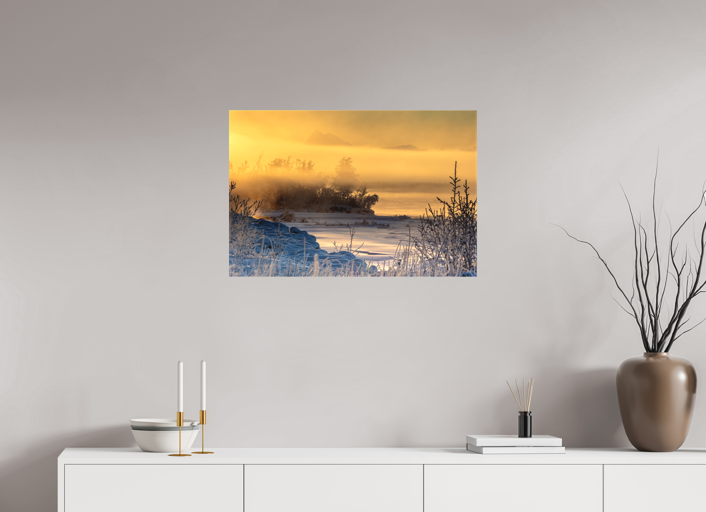 30 x 20″, Matte Canvas Tanana Banks in Winter Fog