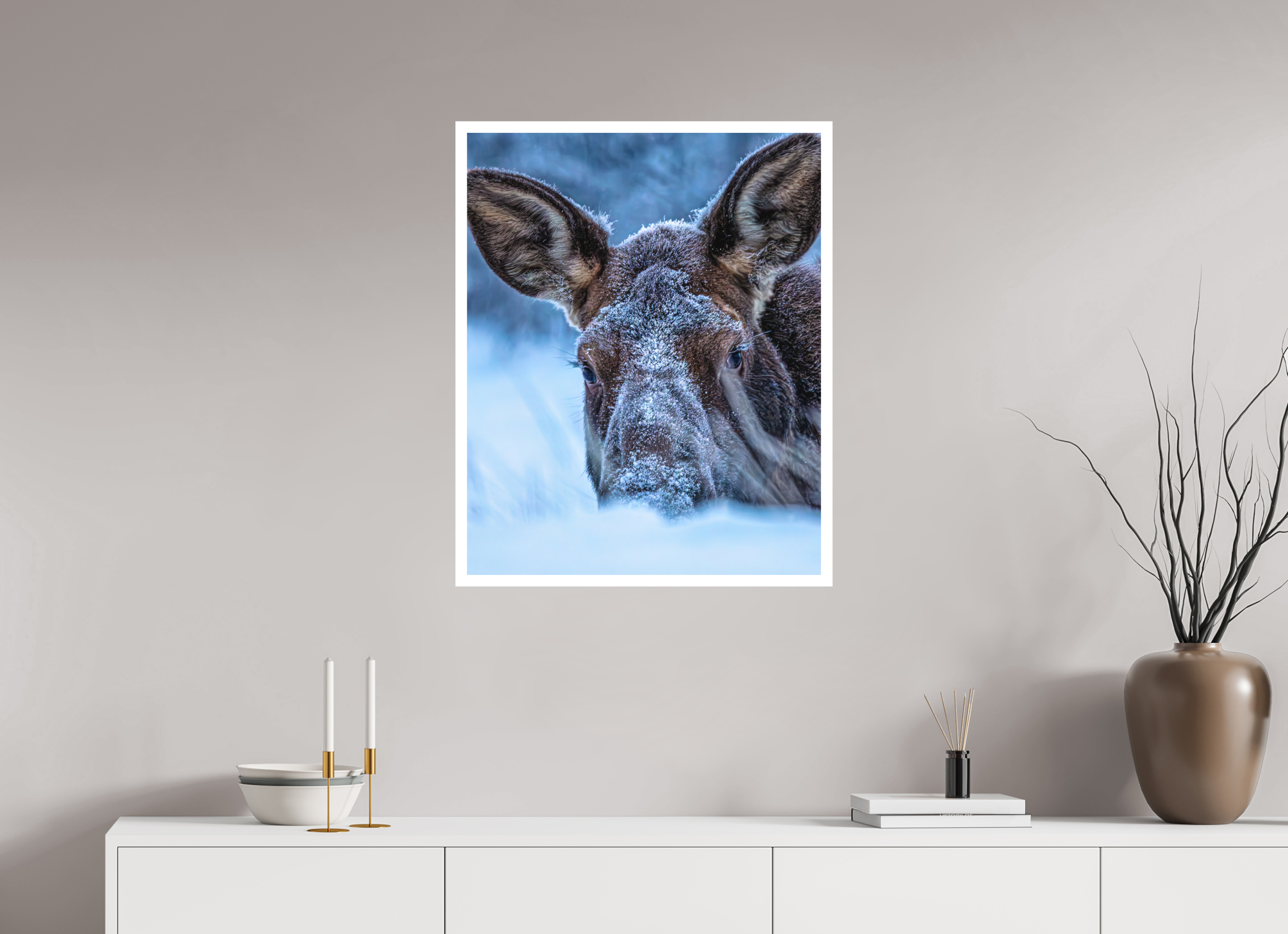 24 x 30″, Matte1 w_border Moose Peek-A-Boo